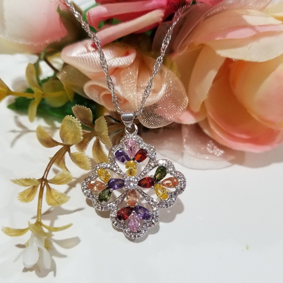 925 Swarovski Elements multi colored crystal Women's Necklace - Picture 1 of 7